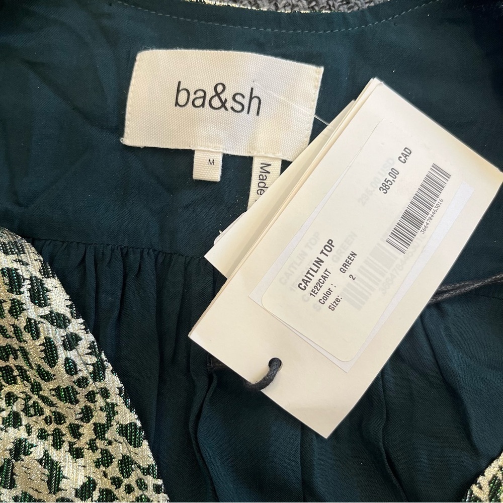 NWT ba&sh Caitlin Green and Metallic Gold Top - Picture 16 of 16
